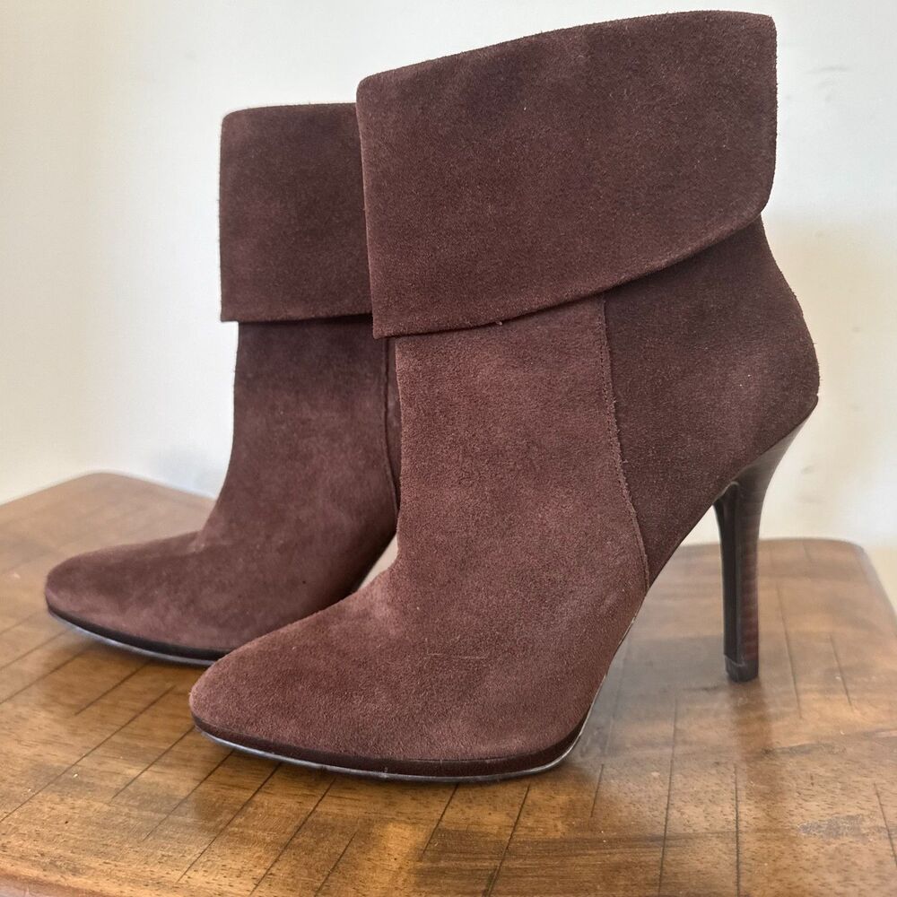 Lauren Ralph Lauren Brown Suede Ankle Boots Stiletto Heel Fold Over Sz 5.5B
